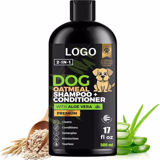 Shampoo para animais de estimação, lavagem corporal, limpeza de cães, tratamento contra pulgas, marca própria, personalizado, 2 em 1, 500ml, shampoo e condicionador para cães
