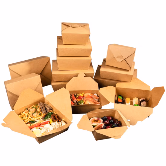 Embalagem de papel kraft descartável personalizada para levar caixa de fast food hambúrguer cachorro-quente frango frito caixa de recipiente de comida